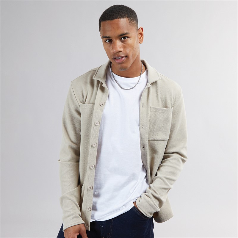 Brave Soul Mens Knight Button Up Long Sleeve Shirt Light Sand - Size S