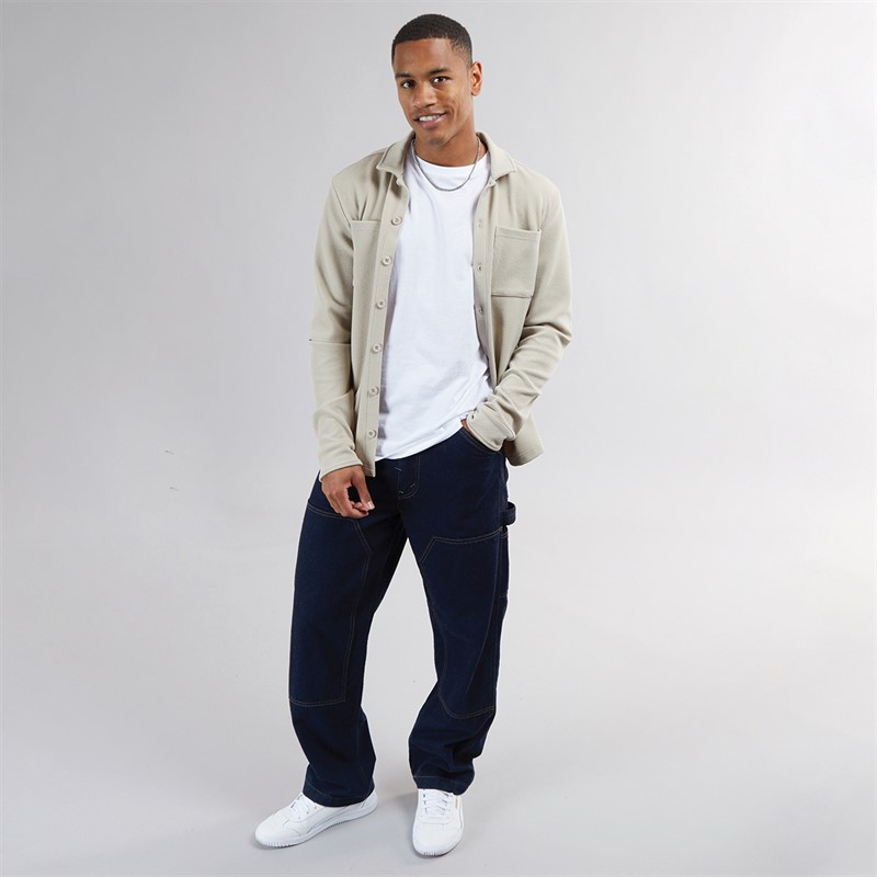 Brave Soul Mens Knight Button Up Long Sleeve Shirt Light Sand