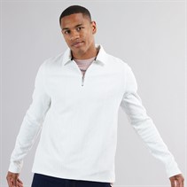Brave Soul Mens Mellark Long Sleeve 1/4 Zip Polo Off White