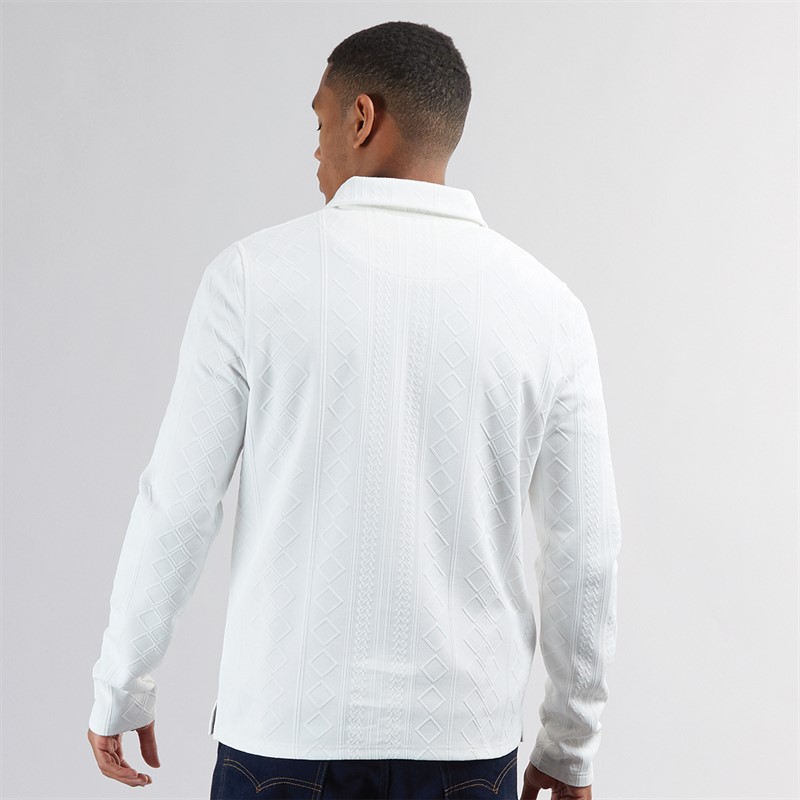 Brave Soul Mens Mellark Long Sleeve 1/4 Zip Polo Shirt Off White