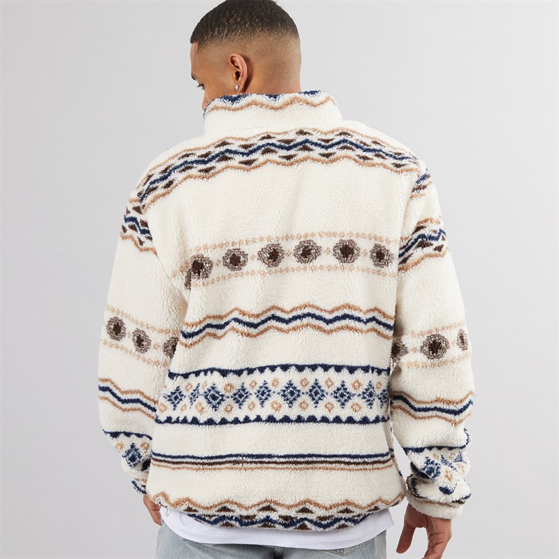 Brave Soul Mens Coleman 1/4 Zip Fleece Cream/Multi