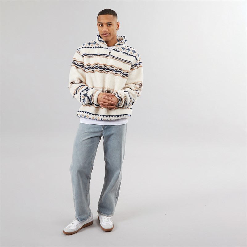 Brave Soul Mens Coleman 1/4 Zip Fleece Cream/Multi