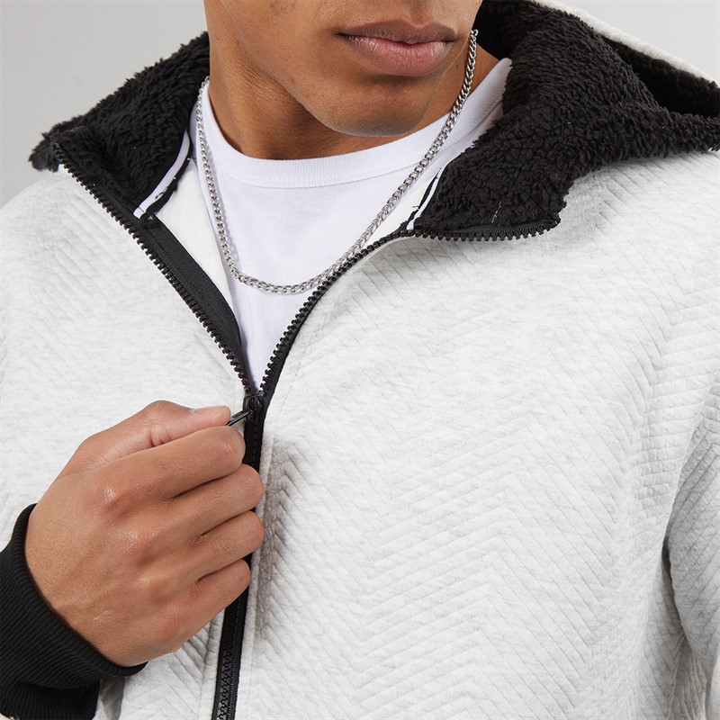 Brave Soul Mens Tyne Zip Through Hoodie Ecru Marl Chevron/Jet Black