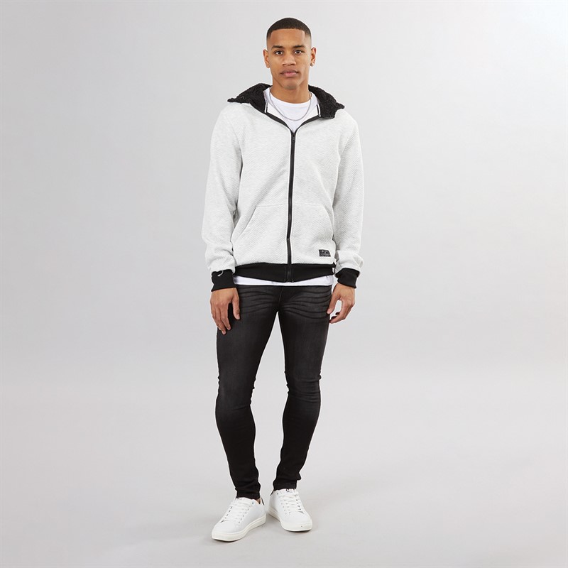 Brave Soul Mens Tyne Zip Through Hoodie Ecru Marl Chevron/Jet Black