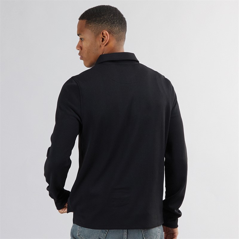 Brave Soul Mens Ryker Long Sleeve 1/4 Zip Polo Shirt Jet Black