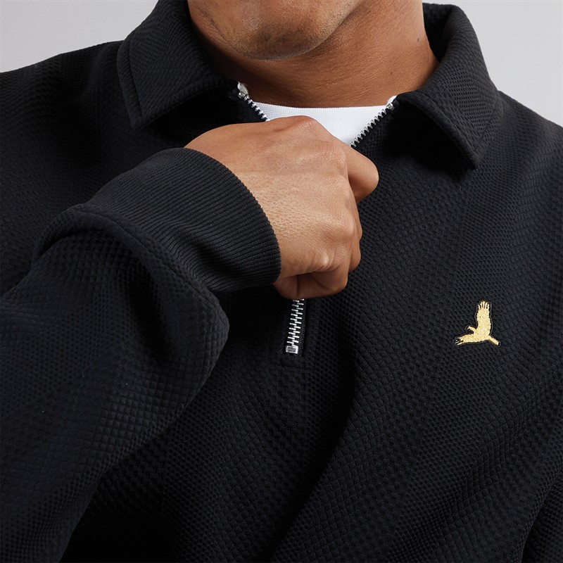 Brave Soul Mens Ryker Long Sleeve 1/4 Zip Polo Shirt Jet Black