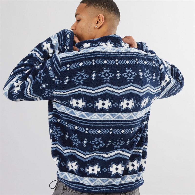 Brave Soul Mens Lykins 1/4 Zip Fleece Navy/Multi