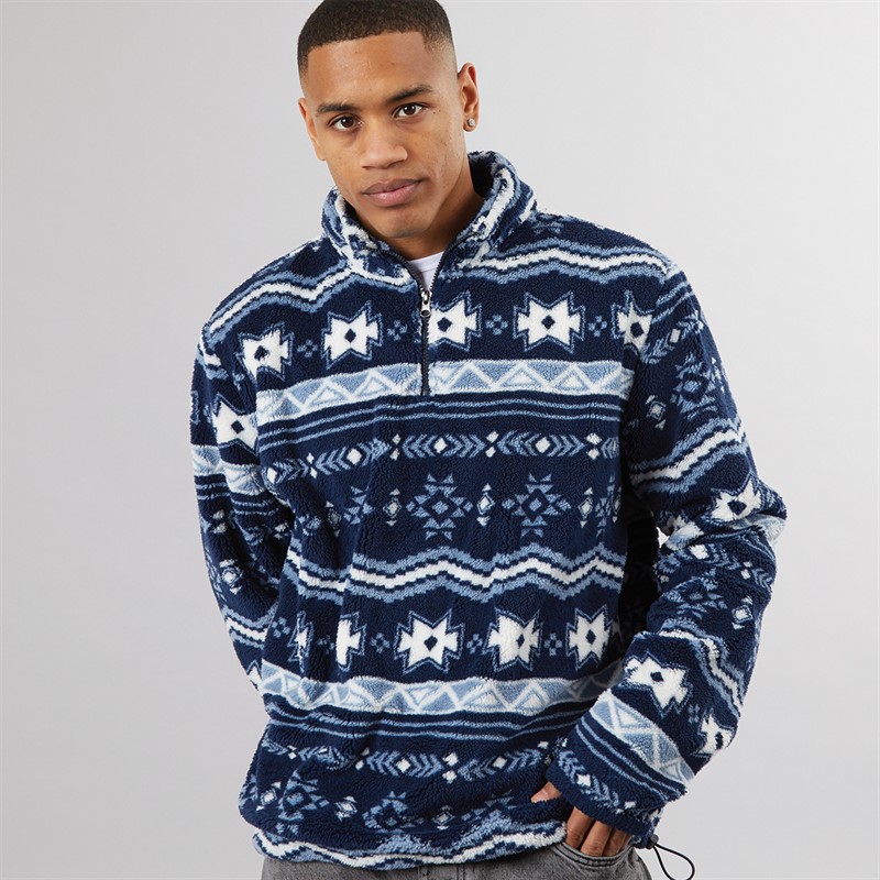 Brave Soul Mens Lykins 1/4 Zip Fleece Navy/Multi