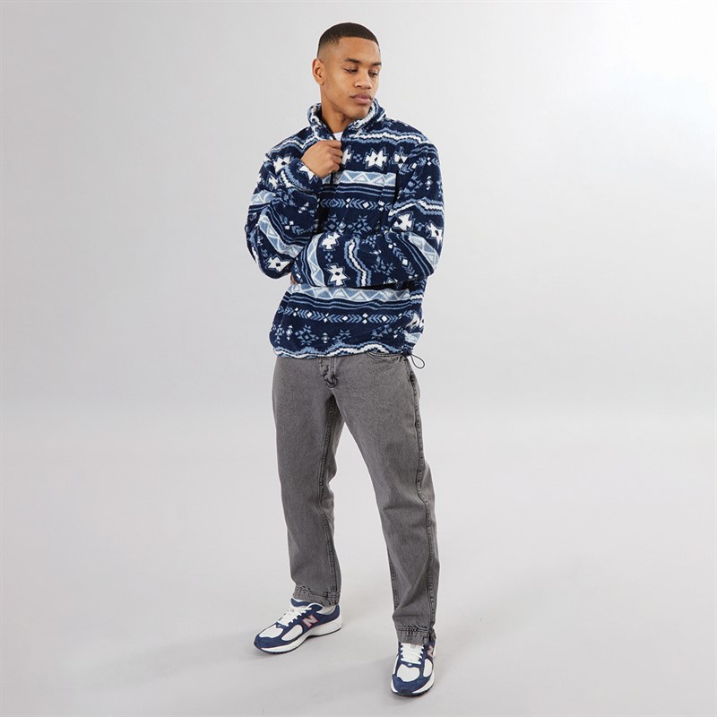 Brave Soul Mens Lykins 1/4 Zip Fleece Navy/Multi