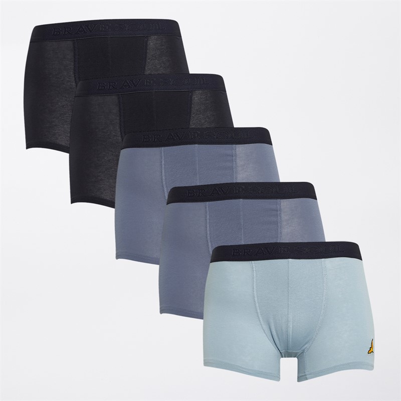Brave Soul Drenge Fem Pak Boksershorts Marineblå/Blå Stål/Blå