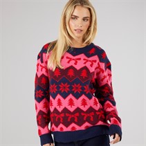 Brave Soul Womens Lapland Jumper Navy/Pink/Wine Mix