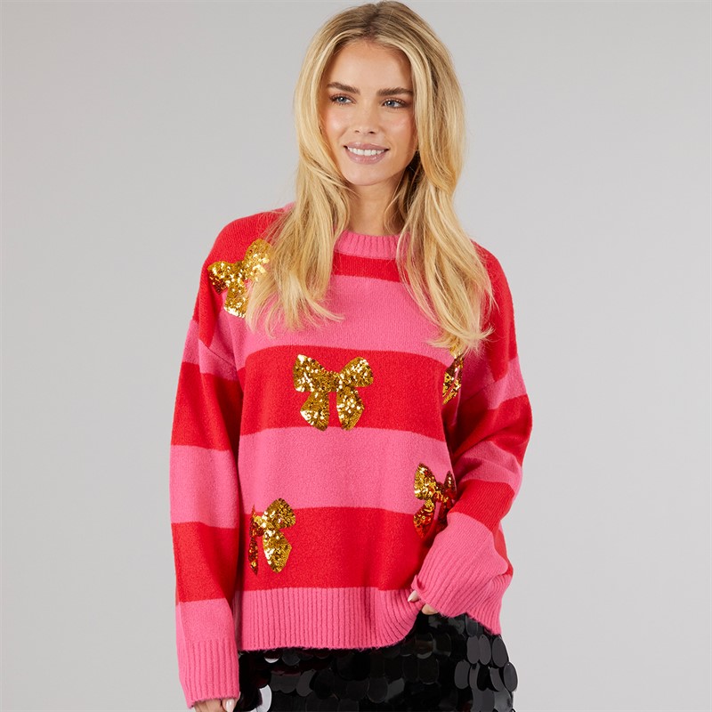 Brave Soul Womens Treasure Jumper Red/Fuscia Pink