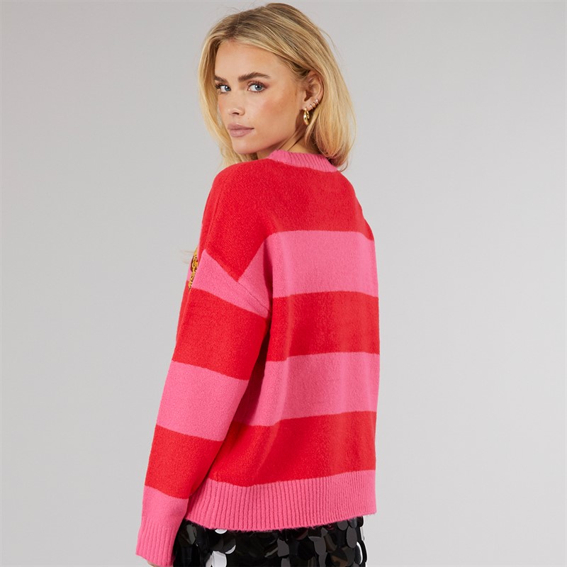 Brave Soul Womens Treasure Jumper Red/Fuscia Pink