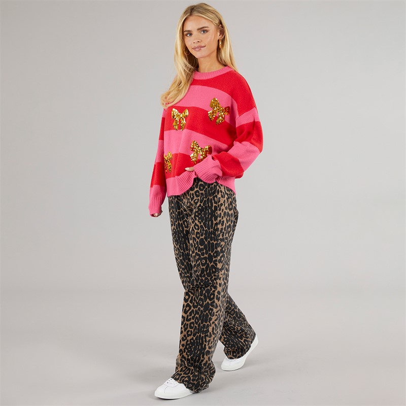 Brave Soul Womens Treasure Jumper Red/Fuscia Pink