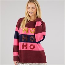 Brave Soul Womens Sequin Jumper Wine/Pink/Navy