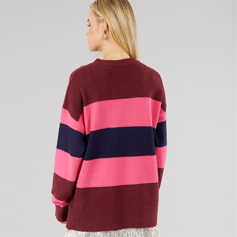 Brave Soul Womens Sequin Jumper Wine/Pink/Navy