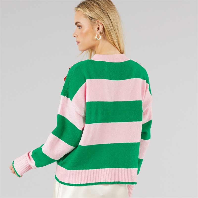 Brave Soul Womens Candy Bow Cardigan Pink/Green