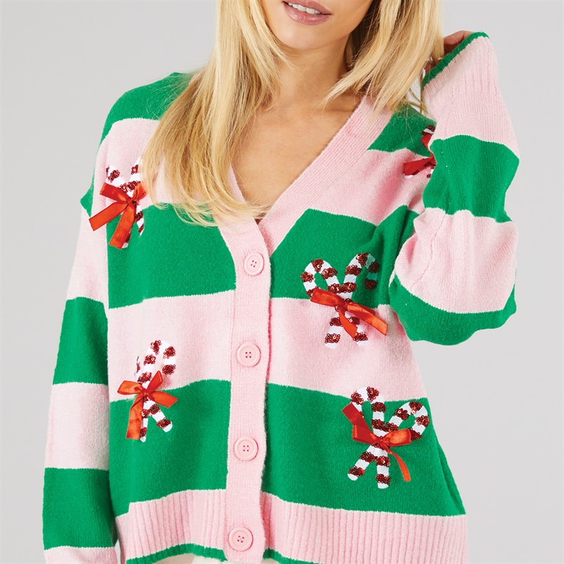 Brave Soul Womens Candy Bow Cardigan Pink/Green