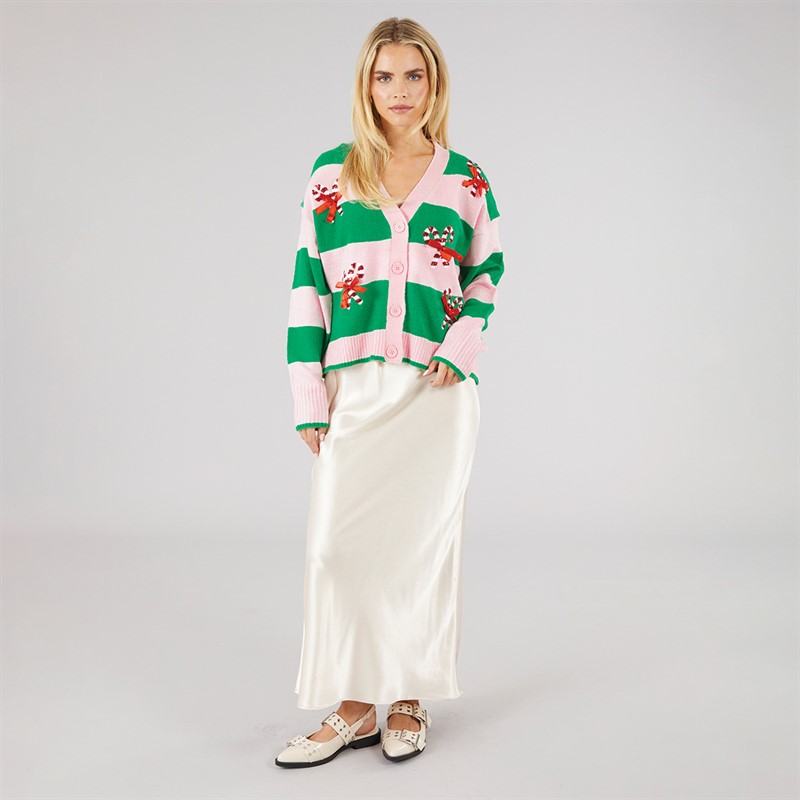 Brave Soul Womens Candy Bow Cardigan Pink/Green