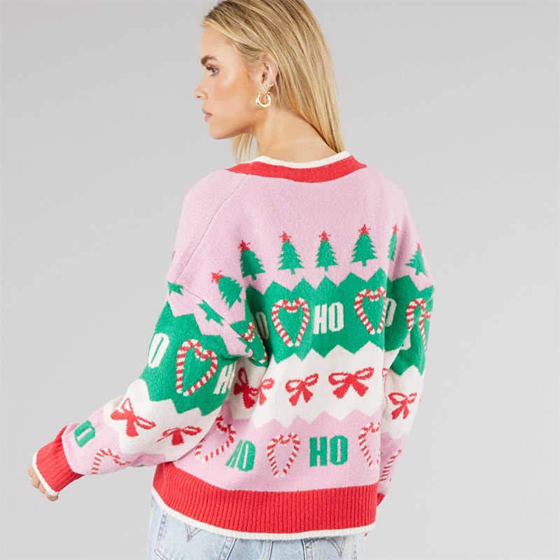 Brave Soul Womens Christmas Joy Jacquard Cardigan Multi