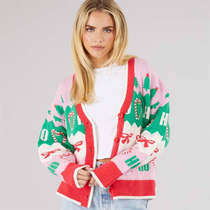 Brave Soul Womens Christmas Joy Jacquard Cardigan Multi