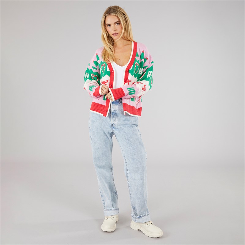 Brave Soul Womens Christmas Joy Jacquard Cardigan Multi