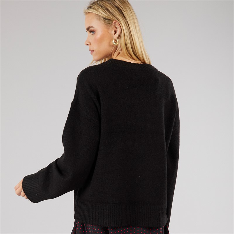 Brave Soul Womens Christmas Candy Cane Jumper Black