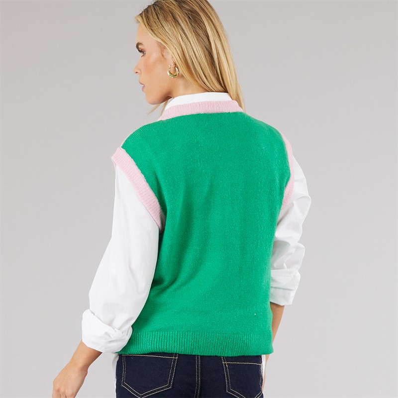 Brave Soul Womens Joyus Sweater Vest Pink/Green