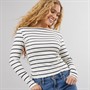 Brave Soul Womens Long Sleeve Lettuce Hem T-Shirt Cream/Navy