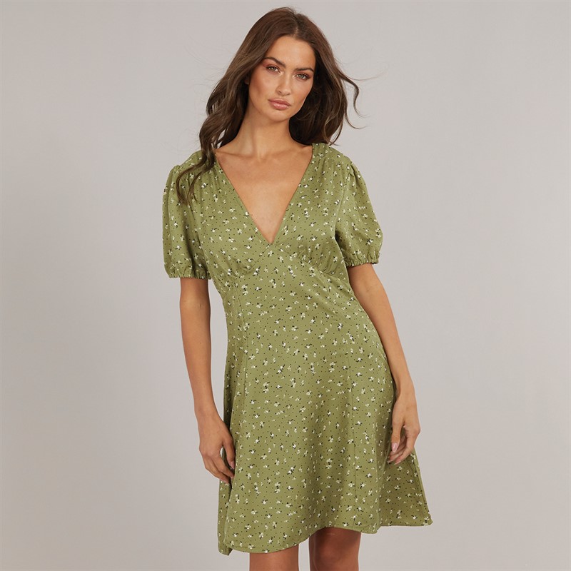 Womens Mary Mini Dress Khaki Floral - Size L