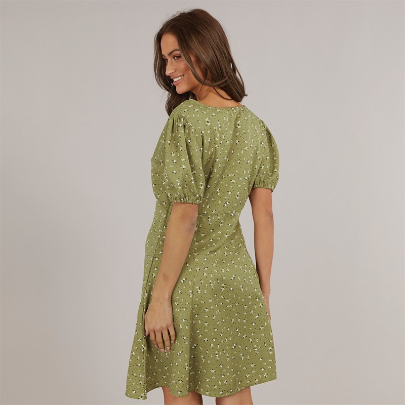 Brave Soul Womens Mary Mini Dress Khaki Floral