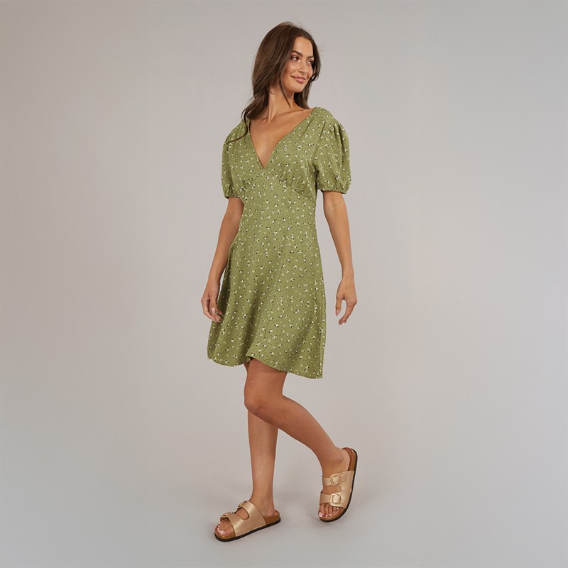 Brave Soul Womens Mary Mini Dress Khaki Floral