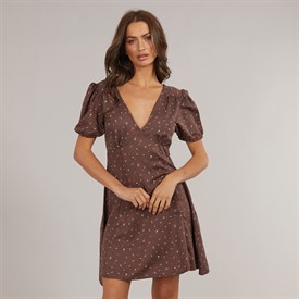 andmary Donna gather mini dress　brown　Ꮇ Donna gather mini dress Brown Womens Brown Mini Dresses | NA-KD