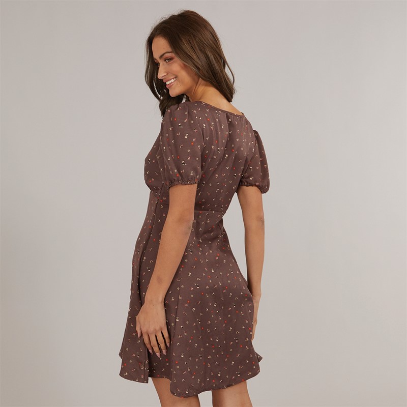 Brave Soul Womens Dancer Mini Dress Brown Floral