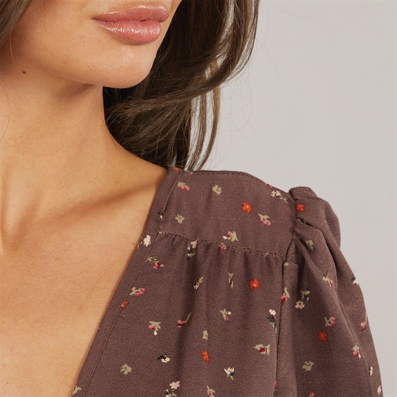Brave Soul Womens Dancer Mini Dress Brown Floral