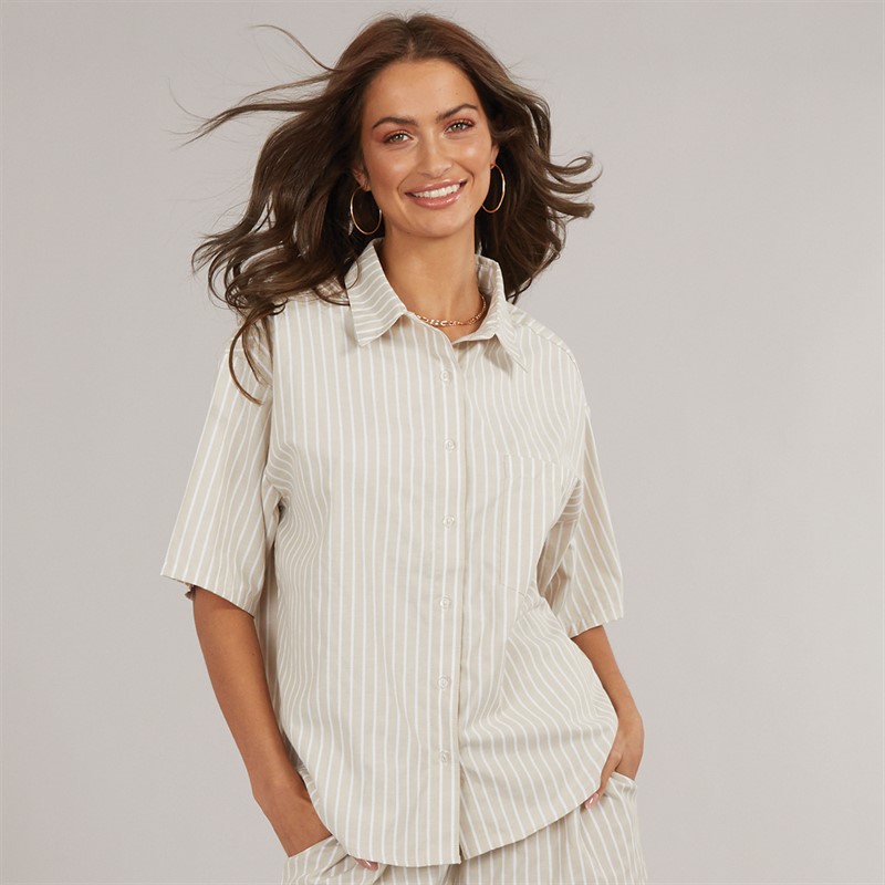 Brave Soul Womens Short Sleeve Shirt Stone/Cream