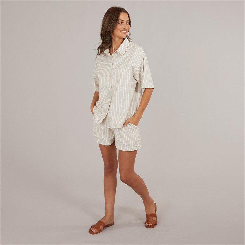 Brave Soul Womens Short Sleeve Shirt Stone/Cream