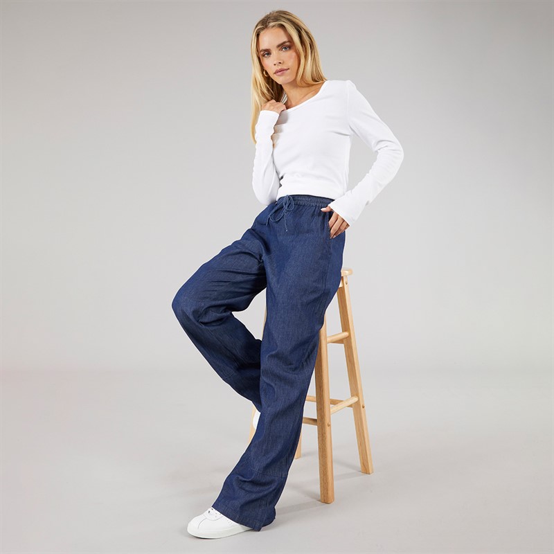 Brave Soul Womens Sol Straight Trousers Indigo