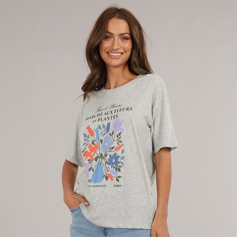 Womens Fleurs T-Shirt Silver Grey Marl - Size S