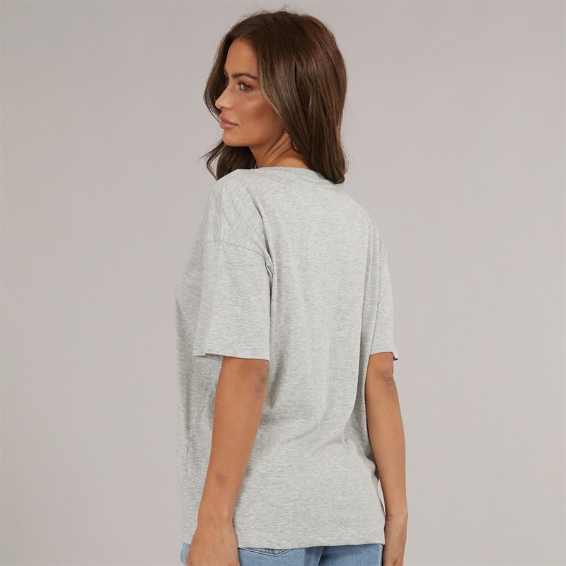Brave Soul Womens Fleurs T-Shirt Silver Grey Marl
