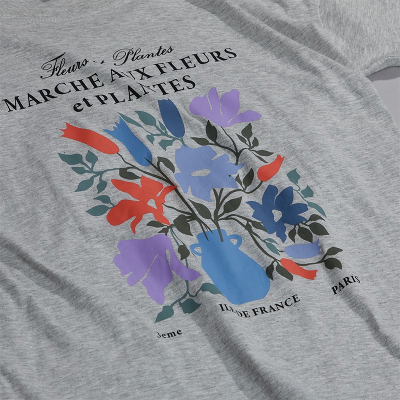 Brave Soul Womens Fleurs T-Shirt Silver Grey Marl
