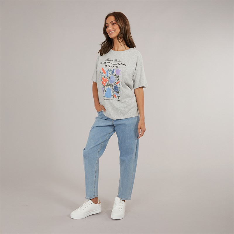 Brave Soul Womens Fleurs T-Shirt Silver Grey Marl