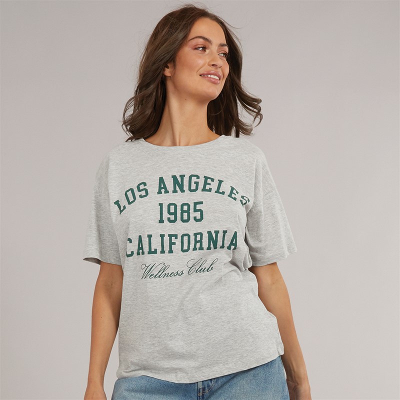 Brave Soul Womens Lala T-Shirt Silver Grey Marl/Green