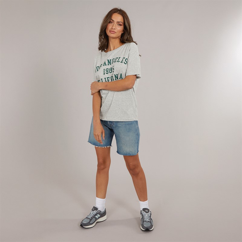 Brave Soul Womens Lala T-Shirt Silver Grey Marl/Green