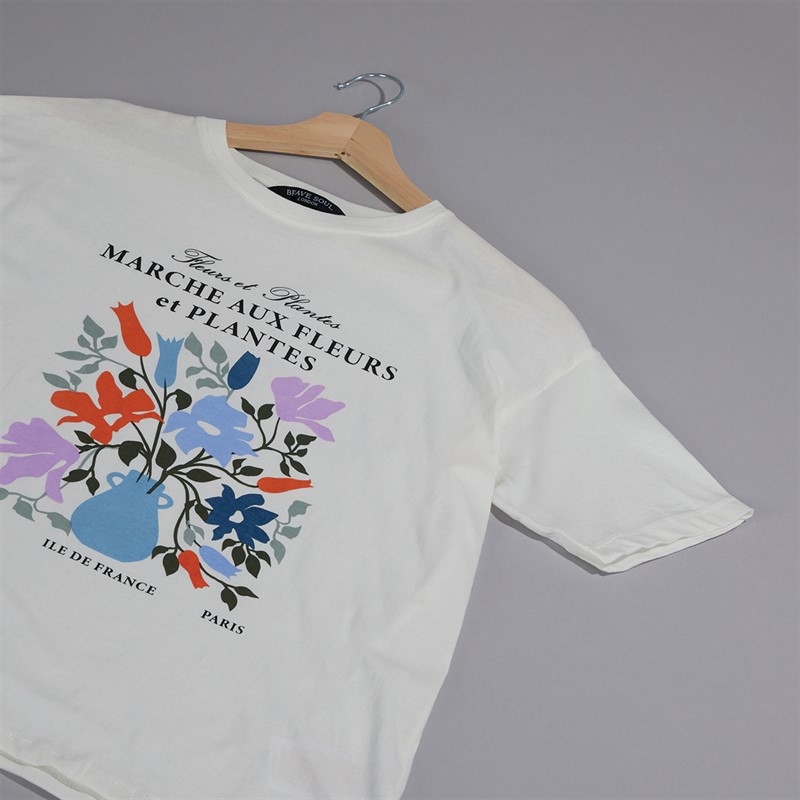 Brave Soul Womens Fleurs T-Shirt Cream