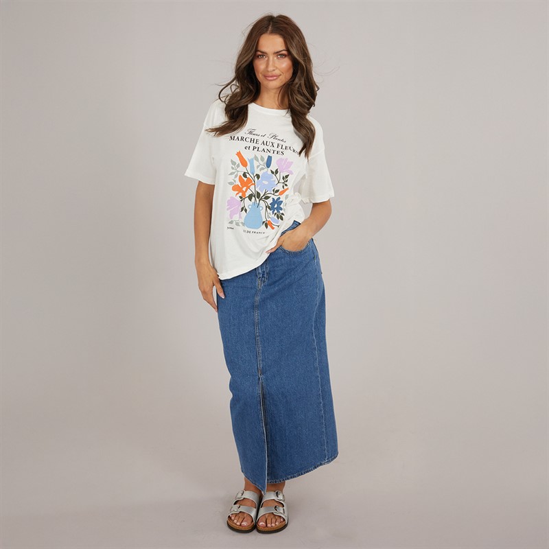 Brave Soul Womens Fleurs T-Shirt Cream