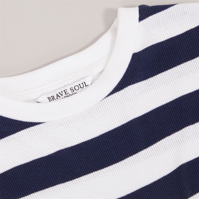 Brave Soul Womens Ade T-Shirt Navy/White