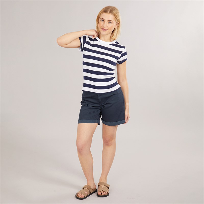 Brave Soul Womens Ade T-Shirt Navy/White