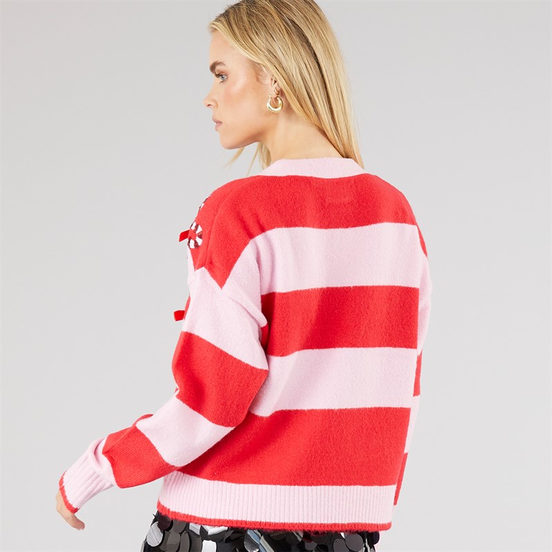 Brave Soul Womens Candy Bow Cardigan Red/Pink