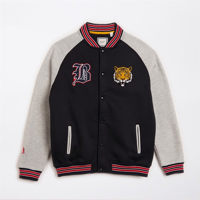 Brave Soul Boys Baseball Bomber Jacket Navy/Light Grey Marl - Size 13/14Y